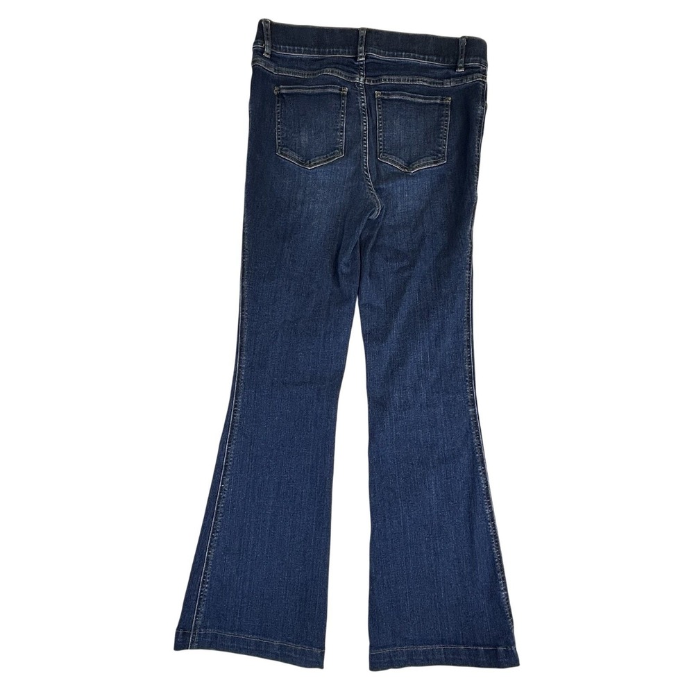Spanx High Rise Flare Jeans Stretch Denim Pull On Dark Wash Slimming Sz Medium - Picture 5 of 6